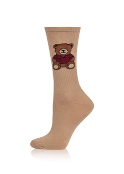 Skarpetki damskie z misiem S180D Ted, Kolor beżowo-bordowy, Rozmiar 35-38, Italian Fashion ze sklepu Intymna w kategorii Skarpetki damskie - zdjęcie 186327398