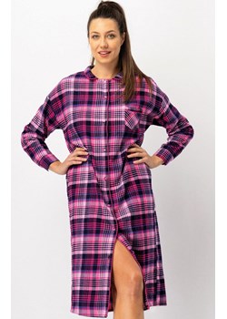 Flanelowa koszula nocna w kratę LND 490, Kolor fuksja-wzór, Rozmiar S, Key ze sklepu Intymna w kategorii Koszule nocne - zdjęcie 186327426
