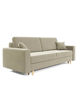 Kremowa welurowa sofa rozkładana na nóżkach W4-A93 ze sklepu Edinos.pl w kategorii Sofy i kanapy - zdjęcie 186327789