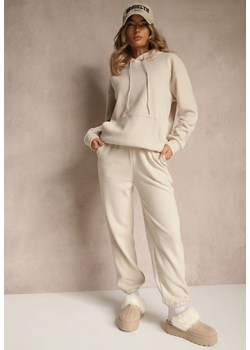 Beżowe Dresowe Spodnie z Bawełny z Ociepleniem Ozdobione Sznurkiem Citila - id: 413PANTS-42-BEIGE - marki Renee - 186331039 Beżowe Dresowe Spodnie z Bawełny z Ociepleniem Ozdobione Sznurkiem Citila ze sklepu renee.pl w kategorii Spodnie damskie - zdjęcie 186331039