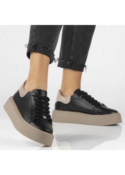 Skórzane sneakersy damskie na platformie-Filippo DP6119/24, czarno-beżowe ze sklepu ulubioneobuwie w kategorii Buty sportowe damskie - zdjęcie 186337969