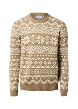 Lindbergh Męski sweter z dzianiny z wełną jagnięcą Mężczyźni Sztuczne włókno taupe wzorzysty ze sklepu vangraaf w kategorii Swetry męskie - zdjęcie 186343356