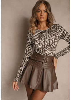 Biało-Brązowa Bluzka Longsleeve z Bawełny Ozdobiony Literowym Wzorem Javelina ze sklepu renee.pl w kategorii Bluzki damskie - zdjęcie 186343605