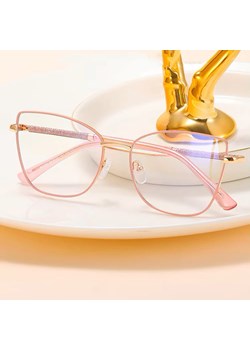 Damskie okulary Kocie Oczy zerówki do komputera BLUE LIGHT na teleskopach 25156C Różowy/Złoty ze sklepu Stylion w kategorii Okulary zerówki damskie - zdjęcie 186349697