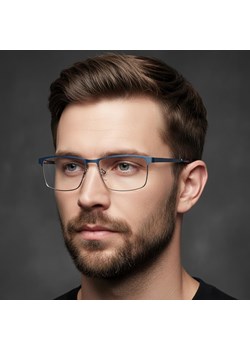 Okulary zerówki korekcyjne Nerd Prostokątne Flex 910D granatowo-srebrne ze sklepu Stylion w kategorii Okulary korekcyjne męskie - zdjęcie 186349705