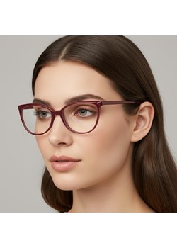 Damskie okulary optyczne zerówki kocie oczy Sunoptic CP116D bordowe ze sklepu Stylion w kategorii Okulary korekcyjne damskie - zdjęcie 186349716
