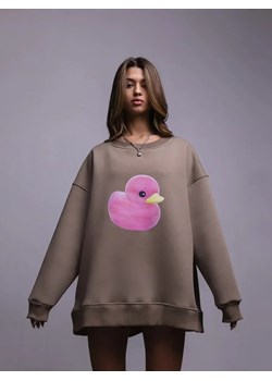 Bluza oversize z nadrukiem - Brązowy S ze sklepu Intimica.pl w kategorii Bluzy damskie - zdjęcie 186352458