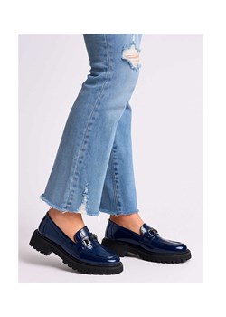 Granatowe półbuty loafersy na platformie /G1-3 15445 T284/ ze sklepu Pantofelek24.pl w kategorii Półbuty damskie - zdjęcie 186383778