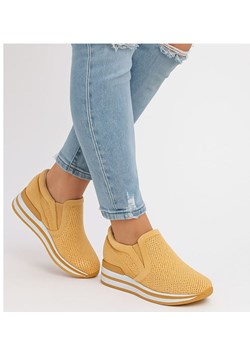 Ażurowe żółte sneakersy na koturnie /G5-3 18046 T183/ ze sklepu Pantofelek24.pl w kategorii Botki - zdjęcie 186384136