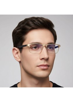 Metalowe męskie okulary zerówki z filtrem Blue Light do komputera 25139B złote + akcesoria - id: 8918 - marki Stylion - 186385408 Metalowe męskie okulary zerówki z filtrem Blue Light do komputera 25139B złote + akcesoria ze sklepu Stylion w kategorii Okulary zerówki męskie - zdjęcie 186385408