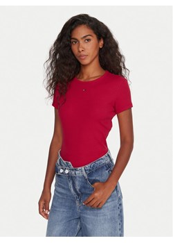 Tommy Jeans T-Shirt Essential DW0DW17383 Różowy Slim Fit ze sklepu MODIVO w kategorii Bluzki damskie - zdjęcie 186386945