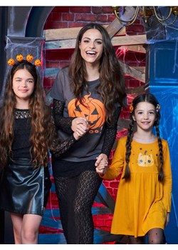 Sinsay - Bawełniana koszulka z nadrukiem na Halloween - fioletowy ze sklepu Sinsay w kategorii Bluzki damskie - zdjęcie 186387446