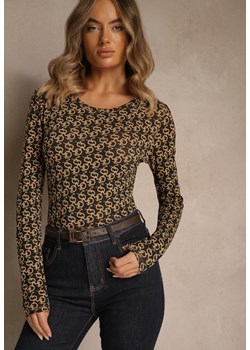 Brązowo-Czarna Bluzka Longsleeve z Bawełny Ozdobiony Literowym Wzorem Javelina ze sklepu renee.pl w kategorii Bluzki damskie - zdjęcie 186390699