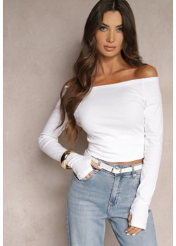 Biała Bluzka z Bawełny z Wycięciem na Kciuk Valwiwi ze sklepu renee.pl w kategorii Bluzki damskie - zdjęcie 186400139