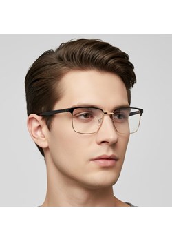 Metalowe męskie okulary zerówki z filtrem Blue Light do komputera 25141A czarne/złote + akcesoria ze sklepu Stylion w kategorii Okulary zerówki męskie - zdjęcie 186408285