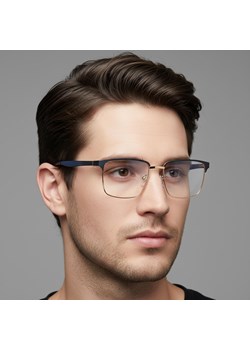 Metalowe męskie okulary zerówki z filtrem Blue Light do komputera 25141C granatowe/złote + akcesoria - id: 8925 - marki Stylion - 186408287 Metalowe męskie okulary zerówki z filtrem Blue Light do komputera 25141C granatowe/złote + akcesoria ze sklepu Stylion w kategorii Okulary zerówki męskie - zdjęcie 186408287