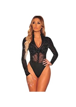 Błyszczące body z długim rękawem - Czarny S ze sklepu Intimica.pl w kategorii Body damskie - zdjęcie 186415207