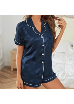 Elegancka piżama damska z koszulą na krótki rękaw - Granatowy S - id: 9441100169545 - marki Intimica - 186417266 Elegancka piżama damska z koszulą na krótki rękaw - Granatowy S ze sklepu Intimica.pl w kategorii Piżamy damskie - zdjęcie 186417266