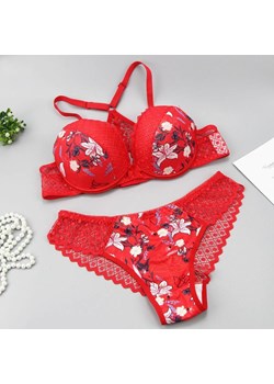 Komplet bielizny z motywem kwiatowym - Czerwony 70B ze sklepu Intimica.pl w kategorii Komplety bielizny damskiej - zdjęcie 186419065