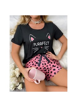 Komplet piżamowy damski z motywem kota - Czarny S ze sklepu Intimica.pl w kategorii Piżamy damskie - zdjęcie 186419396