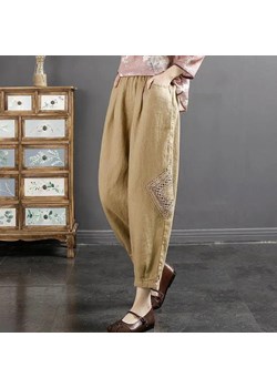 Spodnie materiałowe damskie w stylu boho - Beżowy XS ze sklepu Intimica.pl w kategorii Spodnie damskie - zdjęcie 186423819