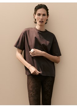 Reserved - T-shirt oversize z merceryzowanej bawełny - ciemnobrązowy ze sklepu Reserved w kategorii Bluzki damskie - zdjęcie 186429955