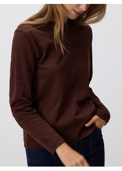 Reserved - Longsleeve z merceryzowanej bawełny - ciemnobrązowy ze sklepu Reserved w kategorii Bluzki damskie - zdjęcie 186432079