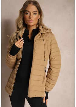 Ciemnobeżowa Kurtka Ozdobiona Pikowaniem Wykończona Sznurkami i Kapturem Mivissa ze sklepu renee.pl w kategorii Kurtki damskie - zdjęcie 186440486
