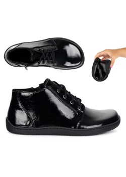 Buty damskie skórzane BAREFOOT lekko ocieplone za kostkę z zamkiem 787 czarny lakier ze sklepu butyolivier w kategorii Półbuty damskie - zdjęcie 186453948