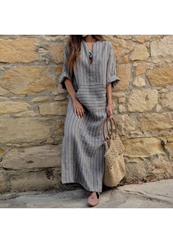 Bawełniana sukienka maxi z kieszenią - Szary S - id: 9701100716361 - marki Intimica - 186454339 Bawełniana sukienka maxi z kieszenią - Szary S ze sklepu Intimica.pl w kategorii Sukienki - zdjęcie 186454339