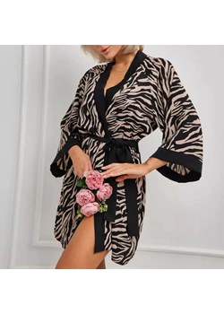 Szlafrok damski z zwierzęcym wzorem w pręgi - Brązowy S ze sklepu Intimica.pl w kategorii Szlafroki damskie - zdjęcie 186456627