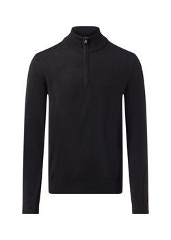 HUGO Męski sweter Troyer - San Quirin Mężczyźni drobna dzianina czarny jednolity ze sklepu vangraaf w kategorii Swetry męskie - zdjęcie 186461087