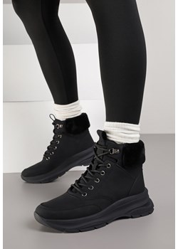 Czarne Trapery na Grubej Podeszwie Ozdobione Futerkiem Furitte ze sklepu born2be.pl w kategorii Workery damskie - zdjęcie 186465059