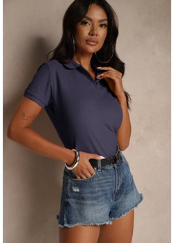 Granatowy Bawełniany T-shirt Typu Polo Arsenllia ze sklepu renee.pl w kategorii Bluzki damskie - zdjęcie 186465477