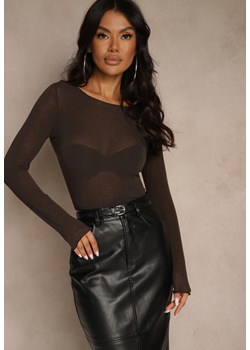 Brązowa Bluzka Longsleeve z Wiskozy i Kaszmiru Unelle ze sklepu renee.pl w kategorii Bluzki damskie - zdjęcie 186465589
