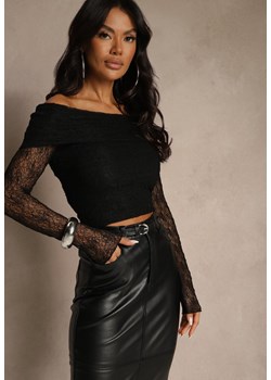 Czarna Bluzka Longsleeve z Koronki z Odkrytymi Ramionami Unarda ze sklepu renee.pl w kategorii Bluzki damskie - zdjęcie 186468248