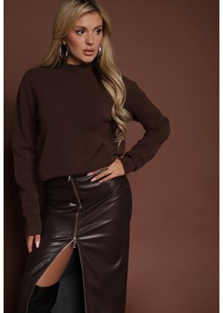 Brązowy Gładki Sweter z Półgolfem z Dzianiny z Wełną i Wiskozą Zaiara ze sklepu renee.pl w kategorii Swetry damskie - zdjęcie 186469746