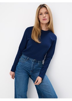 Mohito - Granatowy longsleeve z merceryzowanej bawełny - granatowy ze sklepu Mohito w kategorii Bluzki damskie - zdjęcie 186469946