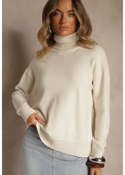 Jasnobeżowy Golf z Dodatkiem Kaszmiru z Przeszyciami po Bokach Avenella ze sklepu renee.pl w kategorii Swetry damskie - zdjęcie 186474077