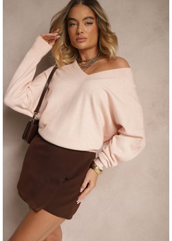 Jasnoróżowy Klasyczny Sweter z Wiskozą i Kaszmirem Marirra ze sklepu renee.pl w kategorii Swetry damskie - zdjęcie 186488588