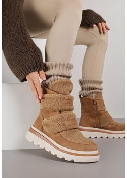 Brązowe Botki Śniegowce na Grubej Podeszwie Ozdobione Szerokimi Rzepami Amerria ze sklepu born2be.pl w kategorii Botki - zdjęcie 186492017