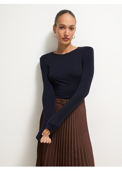 Mohito - Granatowy longsleeve z lyocellem - granatowy ze sklepu Mohito w kategorii Bluzki damskie - zdjęcie 186493167