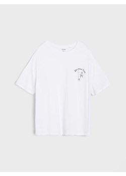 Sinsay - Bawełniana koszulka z nadrukiem - biały ze sklepu Sinsay w kategorii Bluzki dziewczęce - zdjęcie 186497109