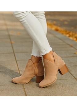 Botki damskie na szerokim słupku Khaki /D1-2 +H2 7050 T198/ ze sklepu Pantofelek24.pl w kategorii Botki - zdjęcie 186500696