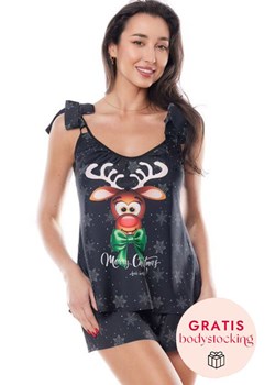 Piżama świąteczna damska czarna Aster + bodystocking Muriel GRATIS, Kolor czarny, Rozmiar XS, Anais ze sklepu Primodo w kategorii Piżamy damskie - zdjęcie 186505589