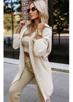 Kardigan oversize z kapturem 629-1, Kolor beżowy, Rozmiar one size, NUMOCO BASIC ze sklepu Primodo w kategorii Swetry damskie - zdjęcie 186506117
