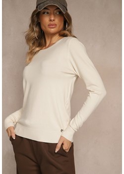 Beżowy Gładki Sweter w Minimalistycznym Stylu Tevra ze sklepu renee.pl w kategorii Swetry damskie - zdjęcie 186518686