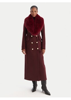 YES LONDON Płaszcz wełniany CD1230ECO Bordowy Regular Fit ze sklepu MODIVO w kategorii Płaszcze damskie - zdjęcie 186521649