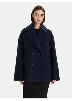 Calvin Klein Płaszcz wełniany LV044D549G Granatowy Relaxed Fit ze sklepu MODIVO w kategorii Płaszcze damskie - zdjęcie 186525509