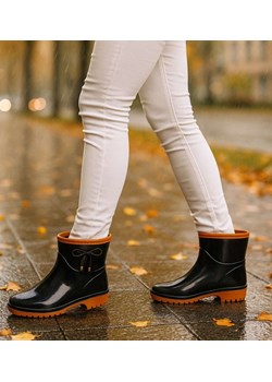 Kalosze damskie czarno brązowe gumiaki /F10-1 18287 T352/ ze sklepu Pantofelek24.pl w kategorii Kalosze damskie - zdjęcie 186526659